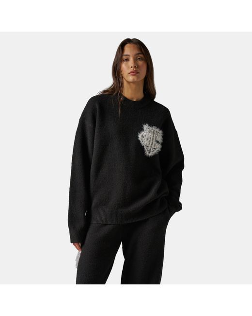 The Couture Club Black Fluffy Knit Crew Sweater