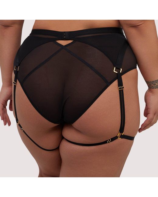 Playful Promises Black Tabitha Wet-Look Lace Harness Suspender