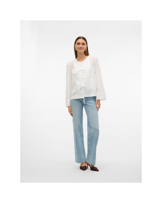 Vero Moda White Palma Tie Long-Sleeve Blouse