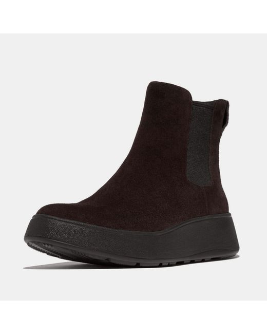 Fitflop Black F-Mode Suede Flatform Chelsea Boots Suede Elastic