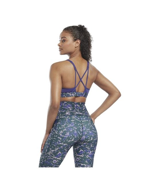Reebok Blue Lux Speckle Modern Safari Strappy Medium Impact Sports Bra