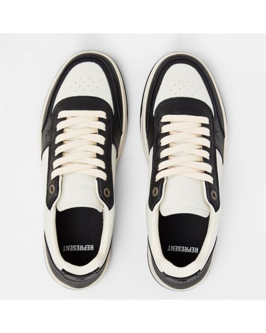 Represent Black Initial Leather Lace Up Low-Top Trainers for men