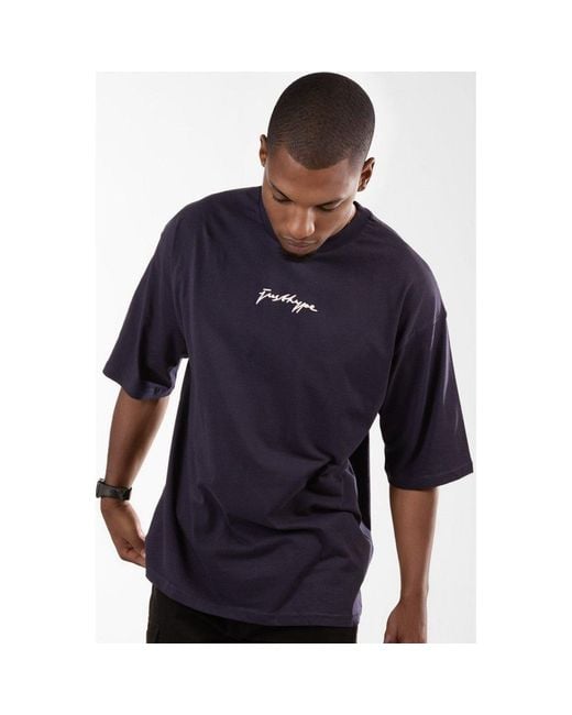 Hype Blue Oversized Regular Fit T-Shirt for men
