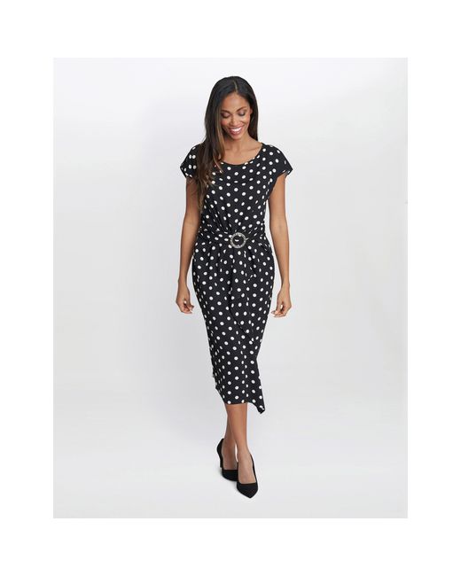 Gina Bacconi Black Jemima Spot Print Satin Dress