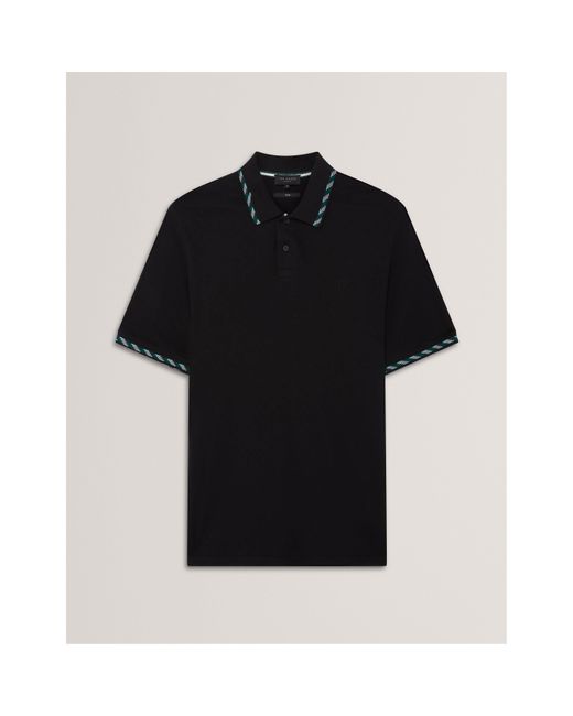 Ted Baker Black Jacquard Short-Sleeve Polo Shirt for men