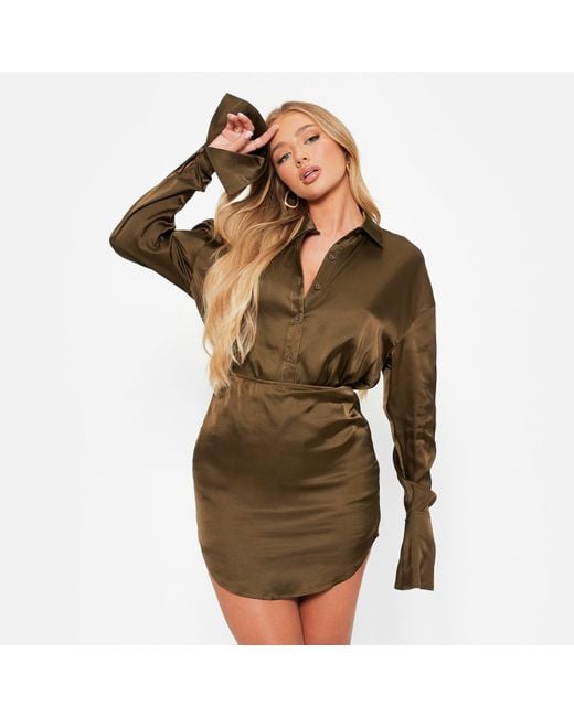 I Saw It First Brown Satin Curved Hem Mini Skirt Co-Ord