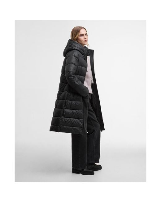 Barbour Black Olivios Lightweight Hooded Long Puffer Jacket