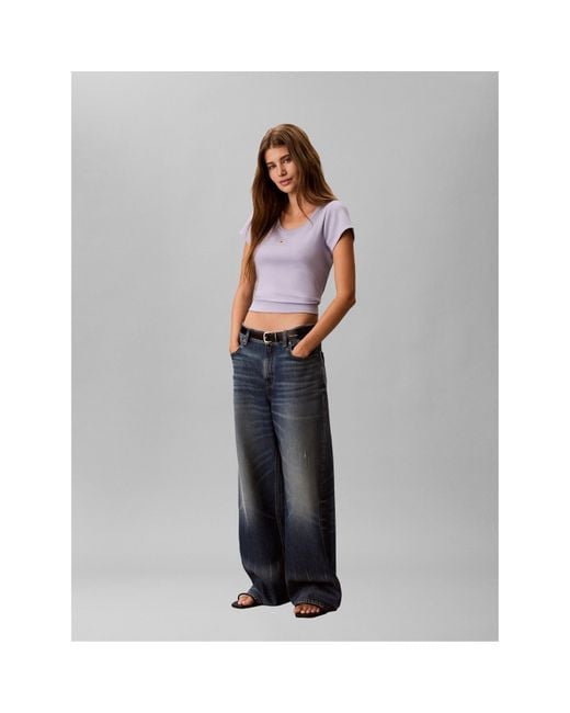 Calvin Klein Blue Woven Ribbed Baby Tee