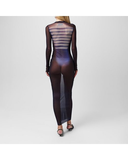 Jean Paul Gaultier Blue Long Sleeve Mesh Maxi Dress