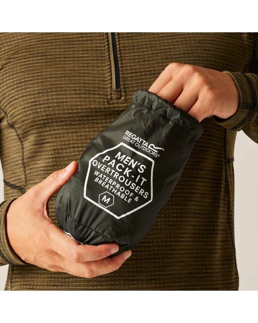 Regatta Black Pack It Waterproof Overtrousers for men