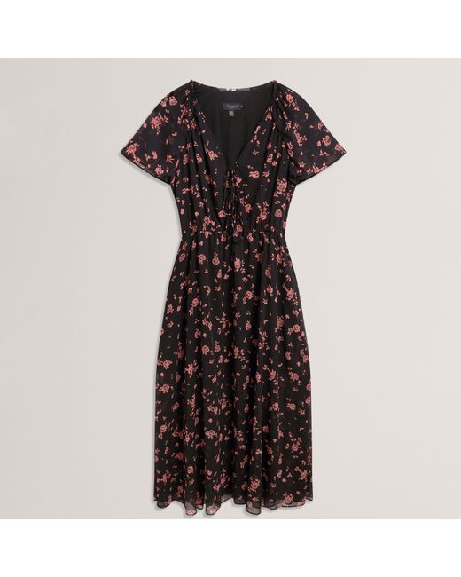 Ted Baker Black Print Midi Dress