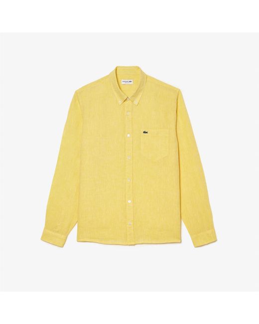 Lacoste Yellow Regular-Fit Linen Shirt for men