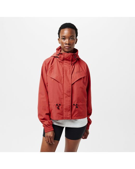 P.E Nation Red Shelter Water Resistant Concealed Hood Long Sleeve Down Jacket