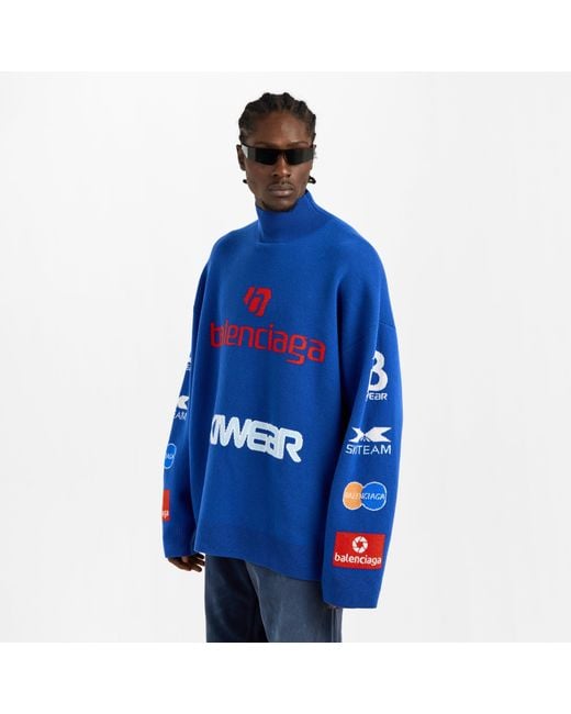 Balenciaga Blue Bal Turtleneck Long Sleeve T-Shirt for men