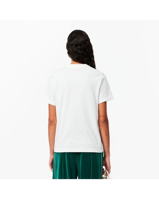 Lacoste White Floral Print Cotton T-Shirt