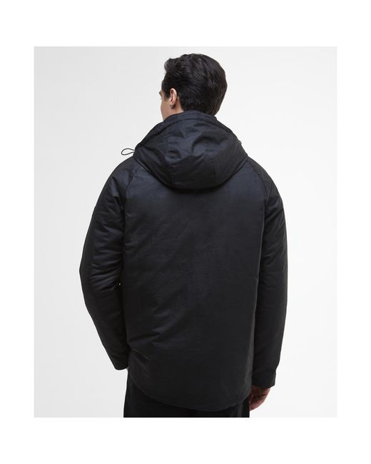Barbour Black Oakdale Hooded Long Sleeve 4 Pockets Full Zip Wax Jacket for men
