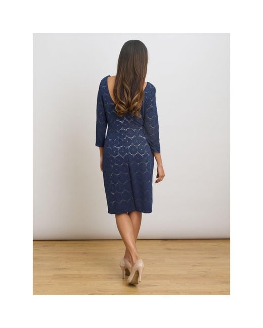 Gina Bacconi Blue Mirabella Three-Quarter Sleeve Dress