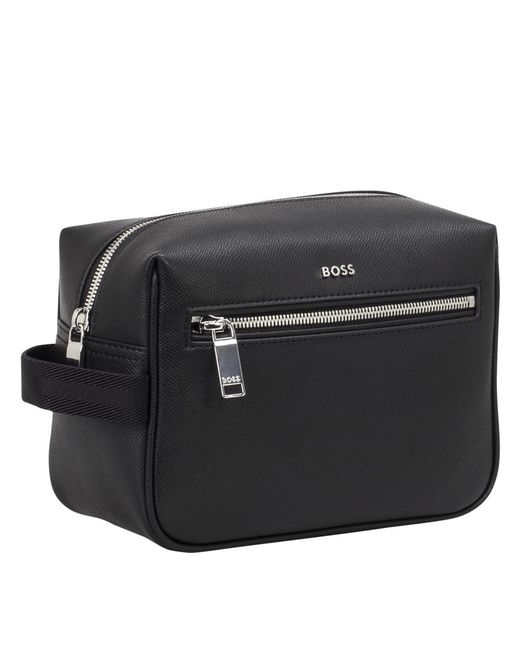 Boss Black Daxter Leather Travel Washbag With Zip Pockets for men