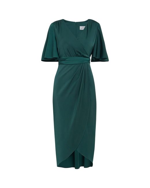 Gina Bacconi Green Misha V-Neck Midi Wrap Dress
