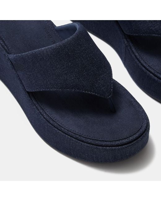 Fitflop Blue Platfforms Denim Wedge Toe-Post Sandals