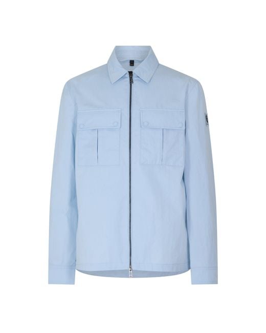 Belstaff Blue Stride Zip Collar Long Sleeve Overshirt for men