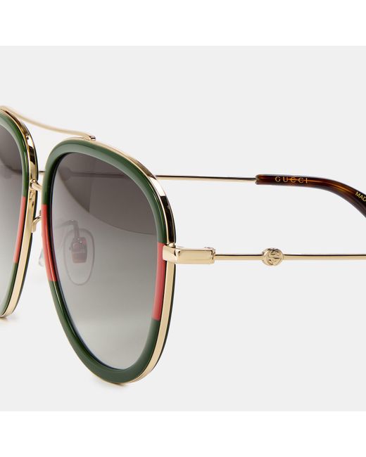 Gucci Gray Striped Aviator Metal Sunglasses for men