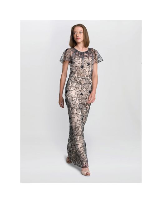 Gina Bacconi Gray Marie-Claire Floral Mesh Maxi Dress