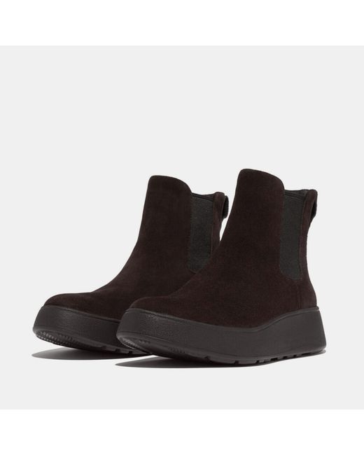 Fitflop Black F-Mode Suede Flatform Chelsea Boots Suede Elastic