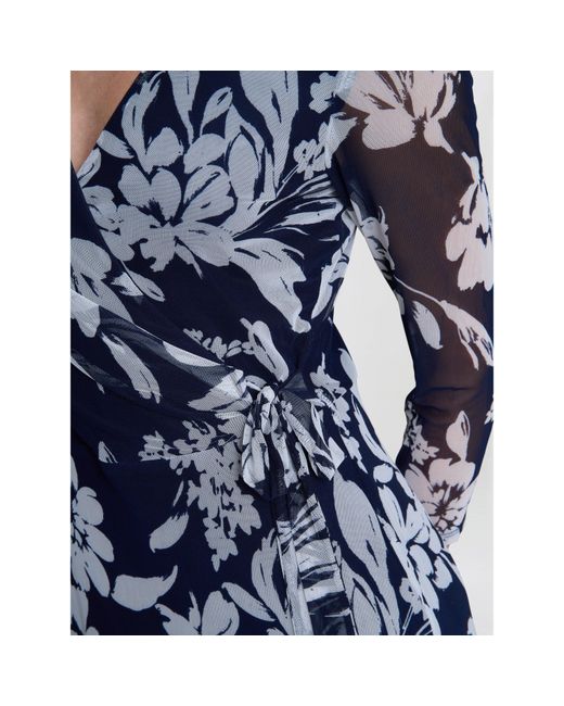 Gina Bacconi Blue Jan Floral Chiffon Wrap Midi Dress