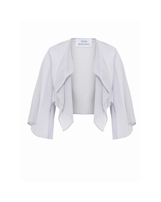 Gina Bacconi Blue Vivian Chiffon 3/4 Sleeve Waterfall Jacket