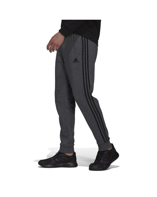 Adidas Gray Essentials French Terry Tapered Cuff 3-Stripes Joggers for men