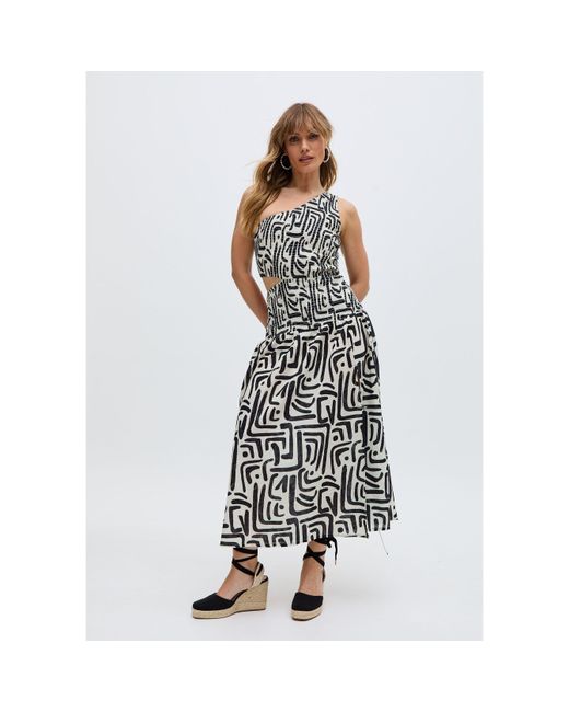 Raffya White Jazz Jersey One Shoulder Warhol Print Midi Dress