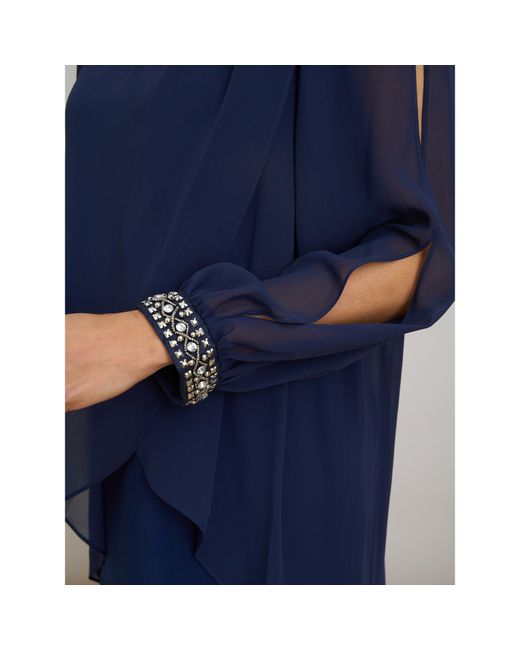 Gina Bacconi Blue Lexie Embellished Sleeves Dress