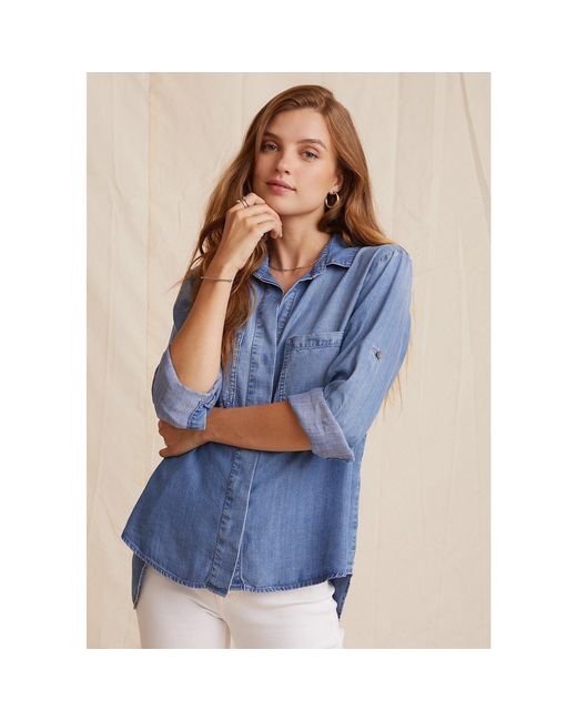 Bella Dahl Blue Split Back Long Sleeve Relaxed Fit Shirt
