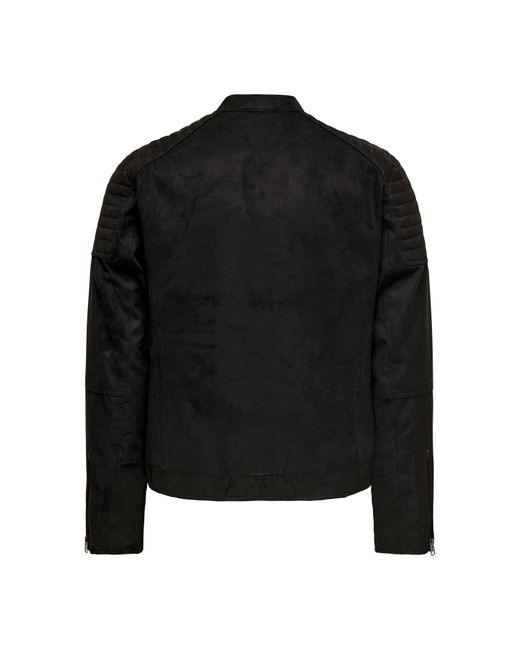 ONLY Black Bomber Faux Leather Jacket for men