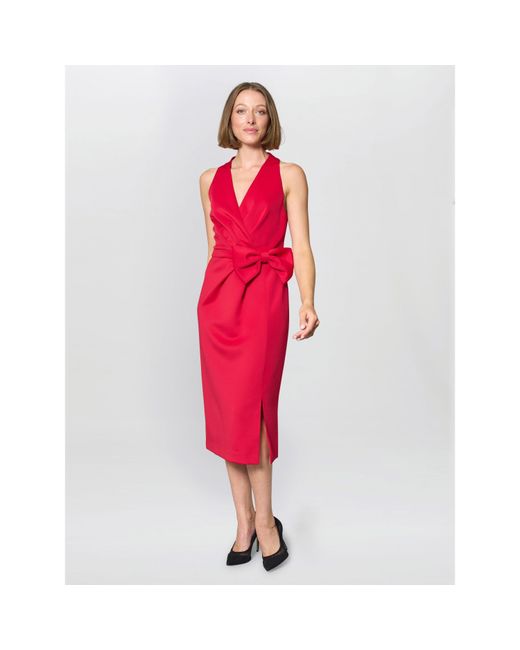 Gina Bacconi Red Elliana Bow Detail Midi Dress