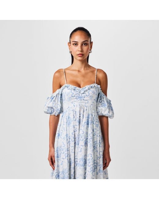 LoveShackFancy Blue Tabithea Lightweight Relaxed Fit Maxi Dress