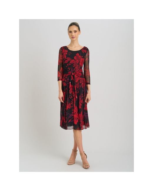 Gina Bacconi Red Honey Pleated Floral Dress