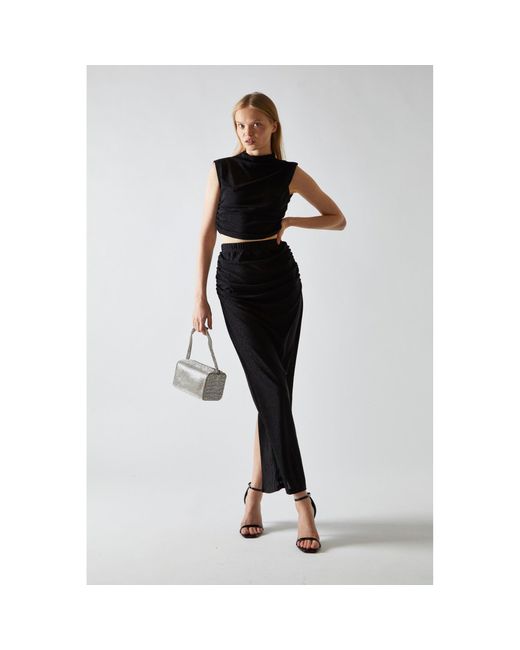Glamorous Black Glitter High-Neck Crop-Top
