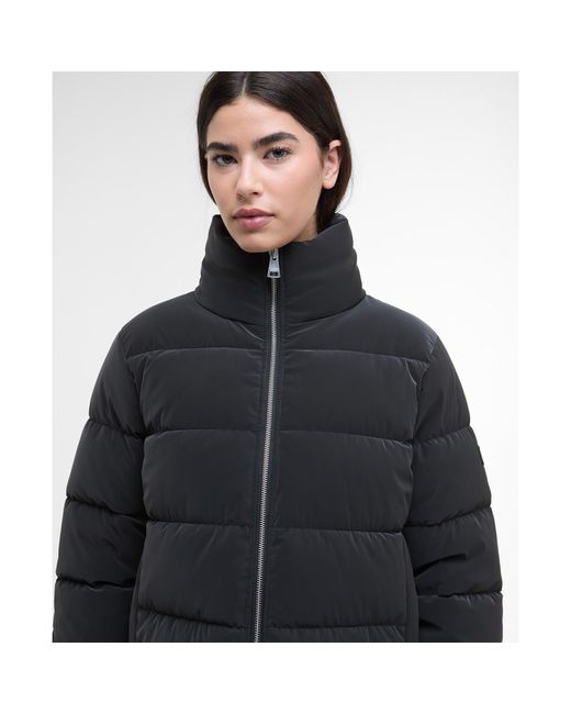 Barbour Black Hudson Faux Velvet Long Sleeve Short Puffer Jacket