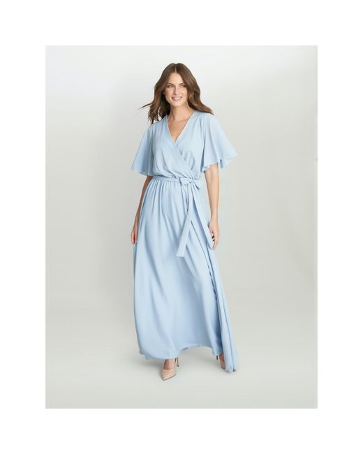 Gina Bacconi Blue Crissy Maxi Dress With Cape Sleeve