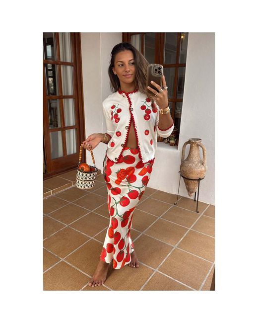 Never Fully Dressed Tomato Embroidered Cardigan