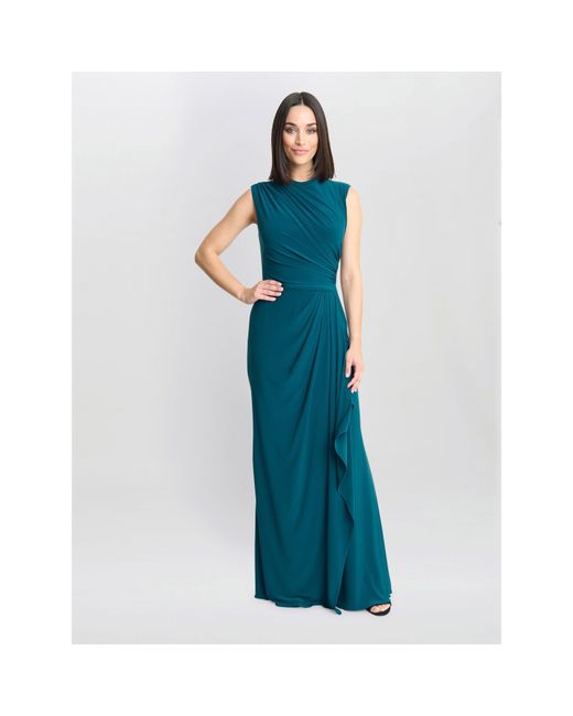 Gina Bacconi Blue Rosemarie Grecian Jersey Maxi Dress