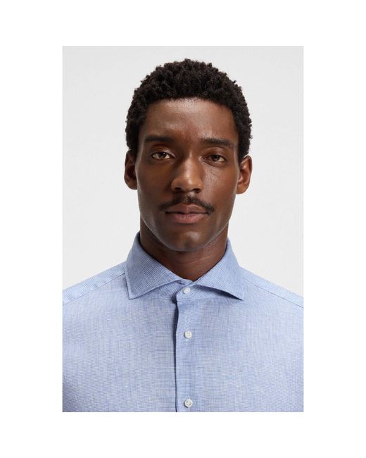 Boss Blue L-Hays Slim Fit Linen Shirt for men