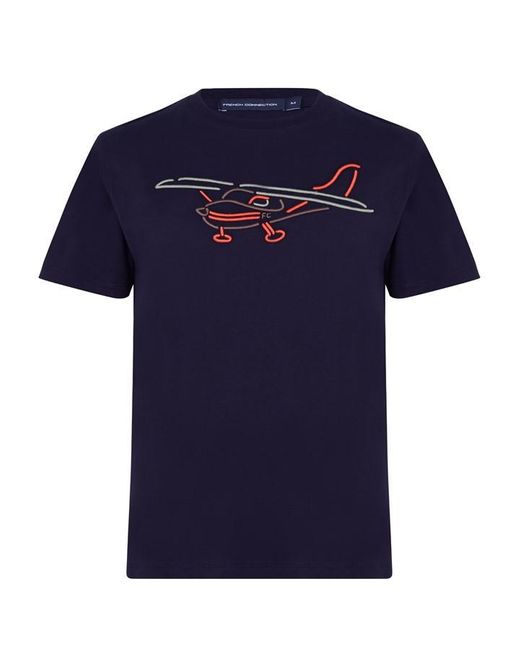 French Connection Blue Embroidered Plane T Shirt for men