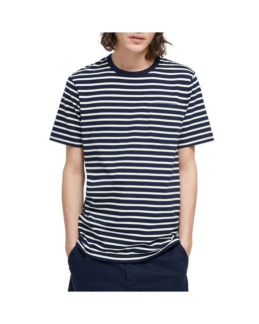 French Connection Blue Odd Stripe Mix T-Shirt for men