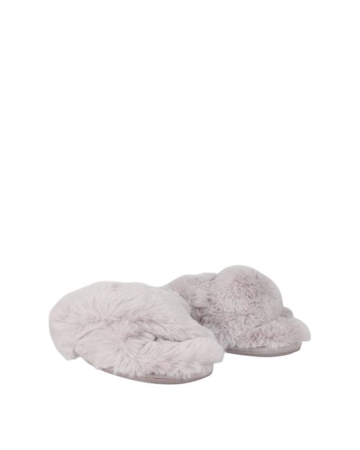 Jack Wills Gray Fluffy Cross Strap Slippers