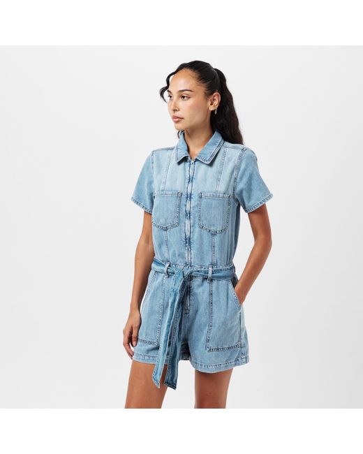 GOOD AMERICAN Blue Linen Lightweight Playsuit