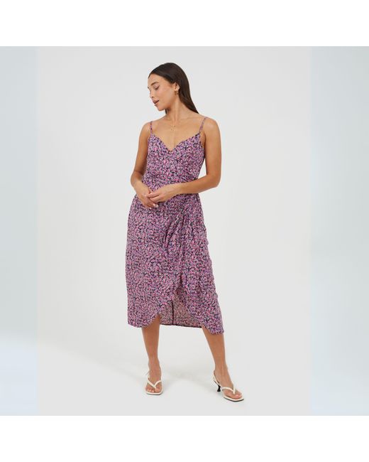 Brave Soul Purple Strappy Printed Dress With Knot Detail