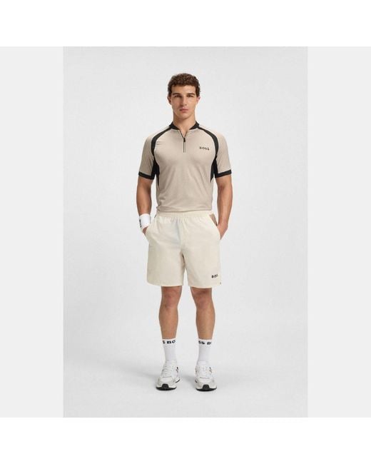 Boss Gray Pl_Toc Matchball Zip-Neck Mesh Polo Shirt for men